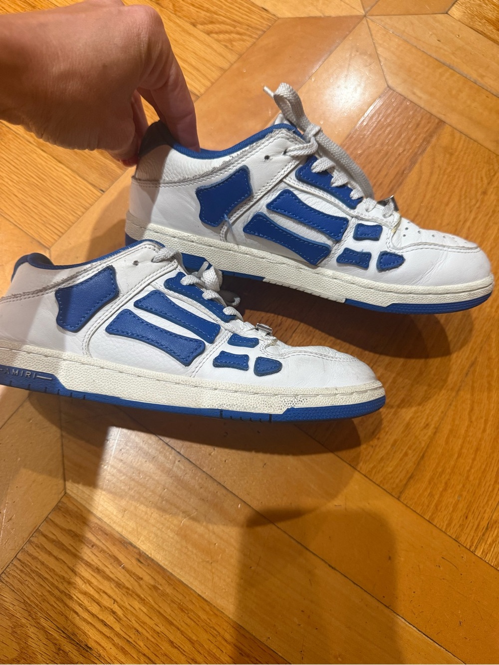 AMIRI White and Blue Kids Low-Top skel top Sneakers US 2